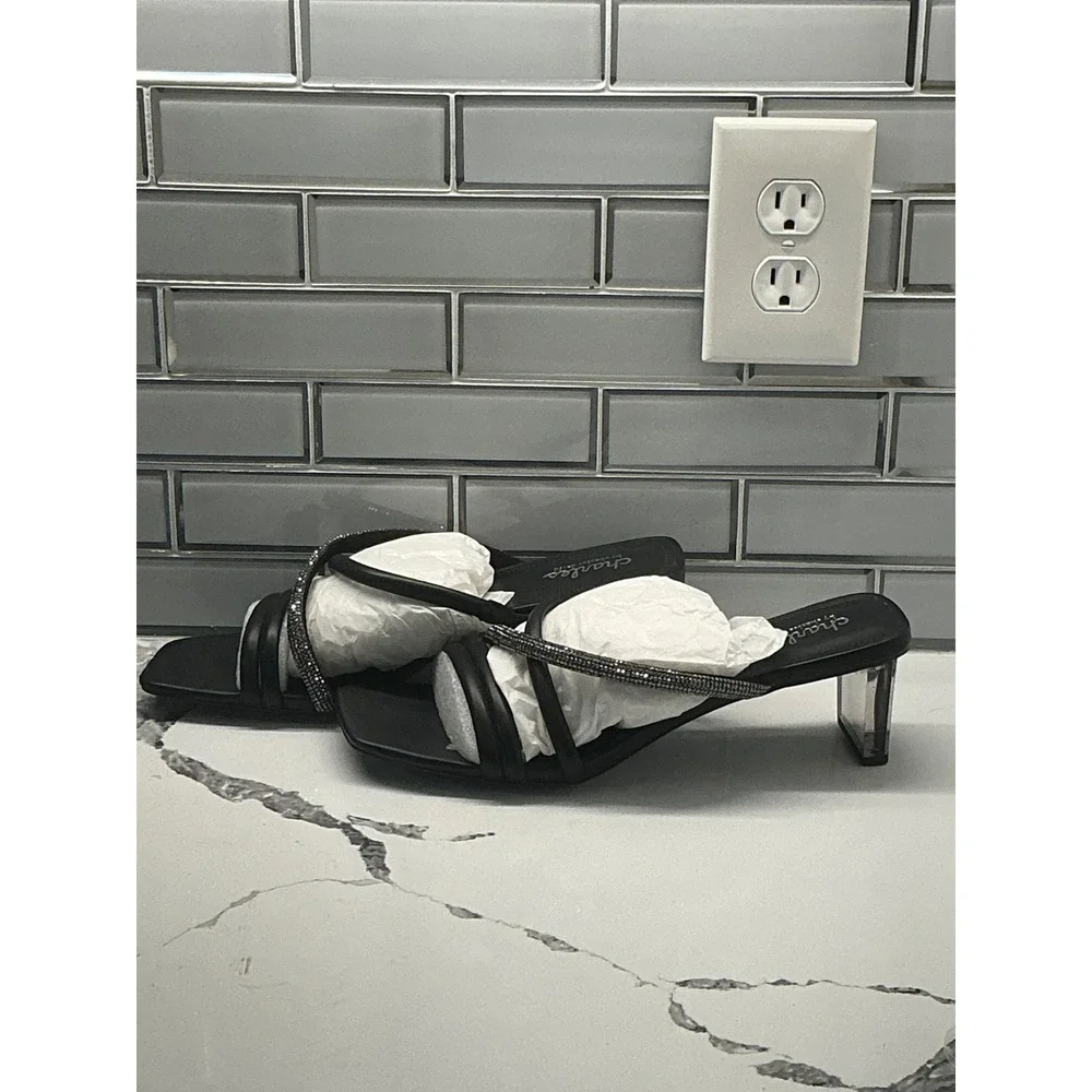 Charles by Charles David Black Rhinestone Mule Heels Block Heel Shoes‎ Women 12M